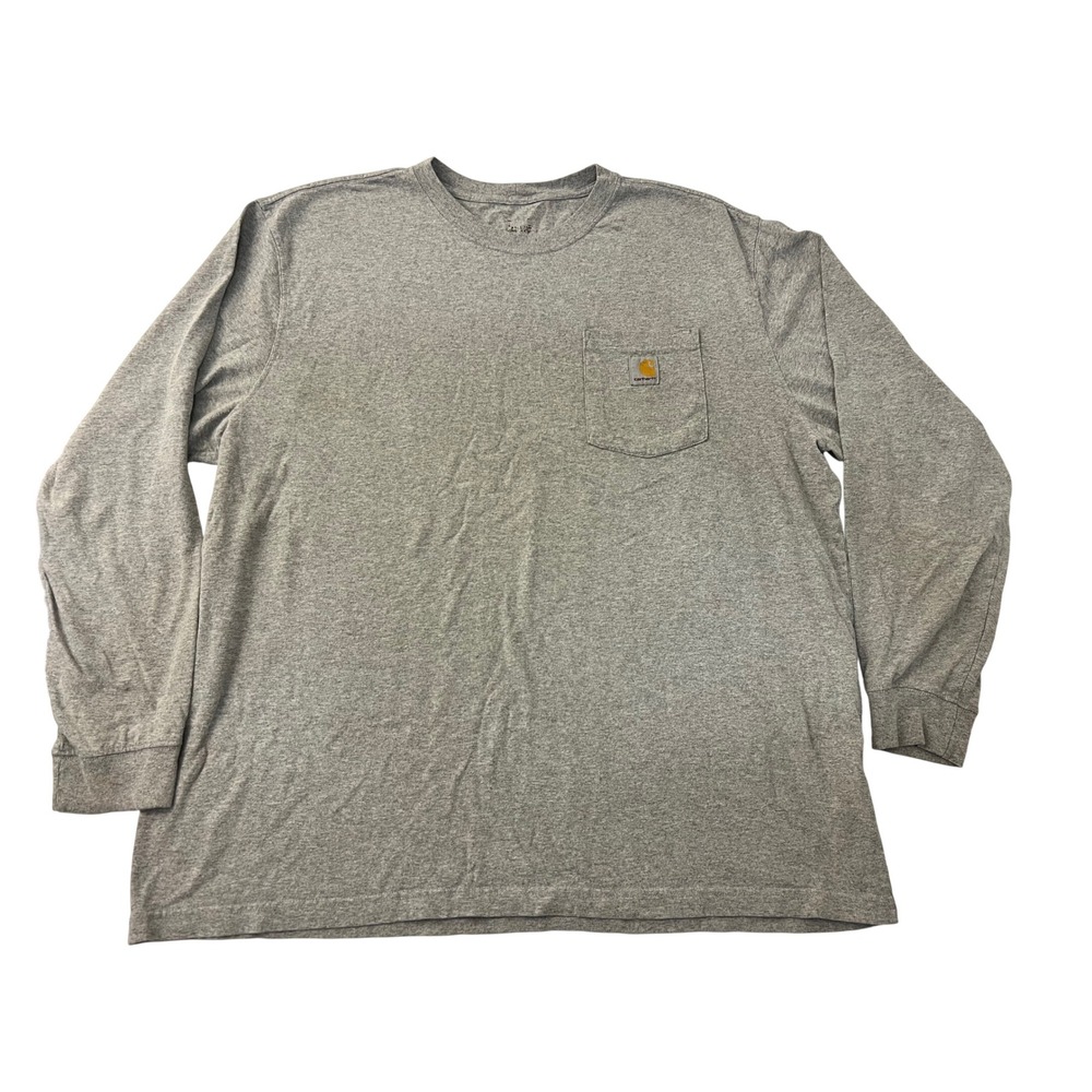 Carhartt Mens Long Sleeve Pocket T-Shirt Heather Gray Workwear Large XL